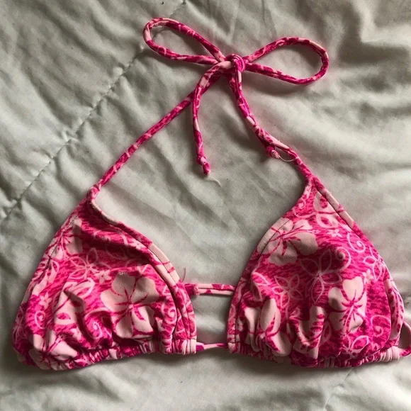 Sizzle Beach Pink Hawaiian Print Bikini Top - Picture 1 of 9